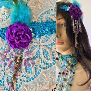 Dazzling Gatsby Glamour Headband - Peacock Sequin & Vintage Inspired Flapper